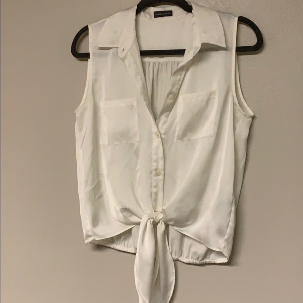 Vince Camuto white button down tie front tank